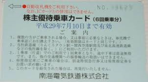 南海鉄道株主優待カード(6回✖️2枚)